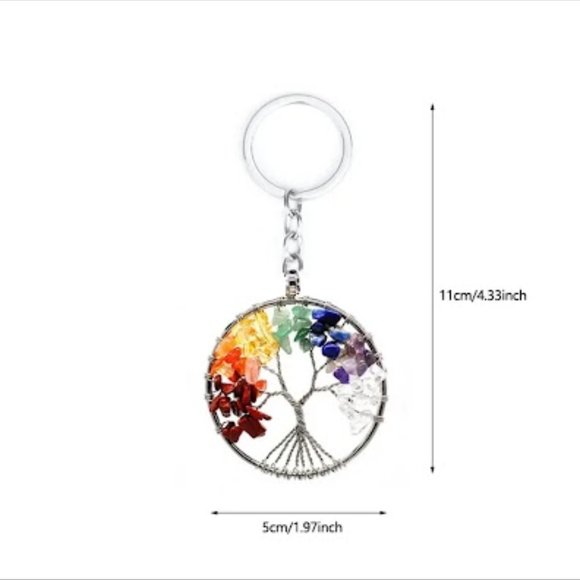Beautiful Multi-Color Stones "Tree of Life" Keychain Measures Approx 4.33" long - Picture 2 of 3